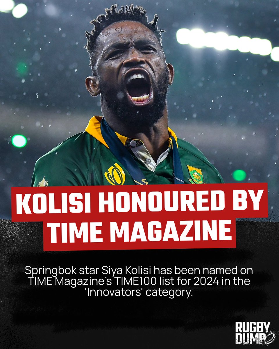 Kolisi is the first rugby player ever to make the prestigious TIME100 most influential people in the world list 👏 Full statement 🔗 bit.ly/4d4TB04 #RugbyDump #Springboks #TIME100 #SiyaKolisi