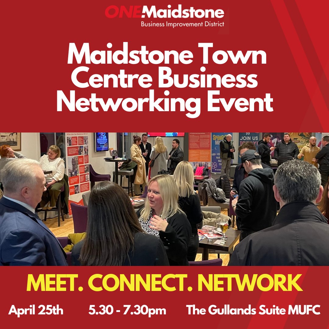 Don't miss our upcoming networking event on Thursday April 25th! Register here: tinyurl.com/5c6pew5u The Gullands Suite, Gallagher Stadium, James Whatman Way, Maidstone, ME14 1LQ #networking #maidstone #kentnetworking