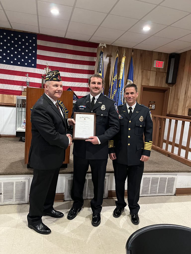 Firefighter Ben Merritt was recognized last night by the American Legion as Firefighter of the Year.  He was joined by Fire Chief Gulisano and others in a special ceremony and dinner event.  Firefighter Merritt is assigned to Firehouse 2 in Portlock.  Nice job Ben! 🚒 🇺🇸