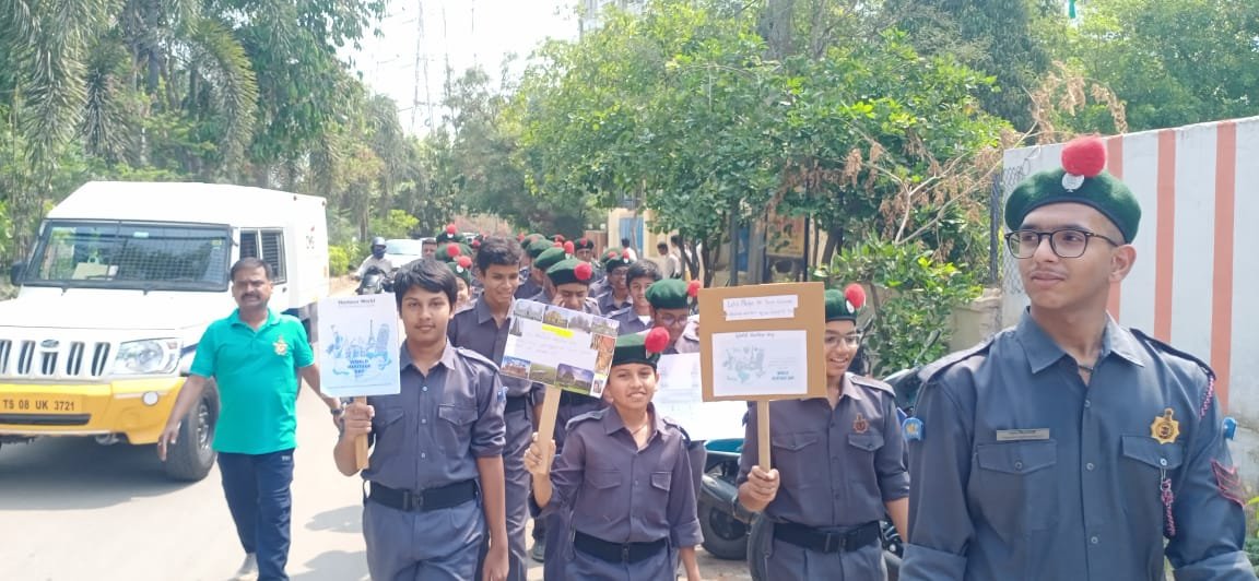 NCC Cadets of Maharishi Vidya Mandir of 1 Telangana Air Squadron of Hyderabad Group celebrated World Heritage Day. They organised a lecture and an awareness Rally for protecting our rich heritage.