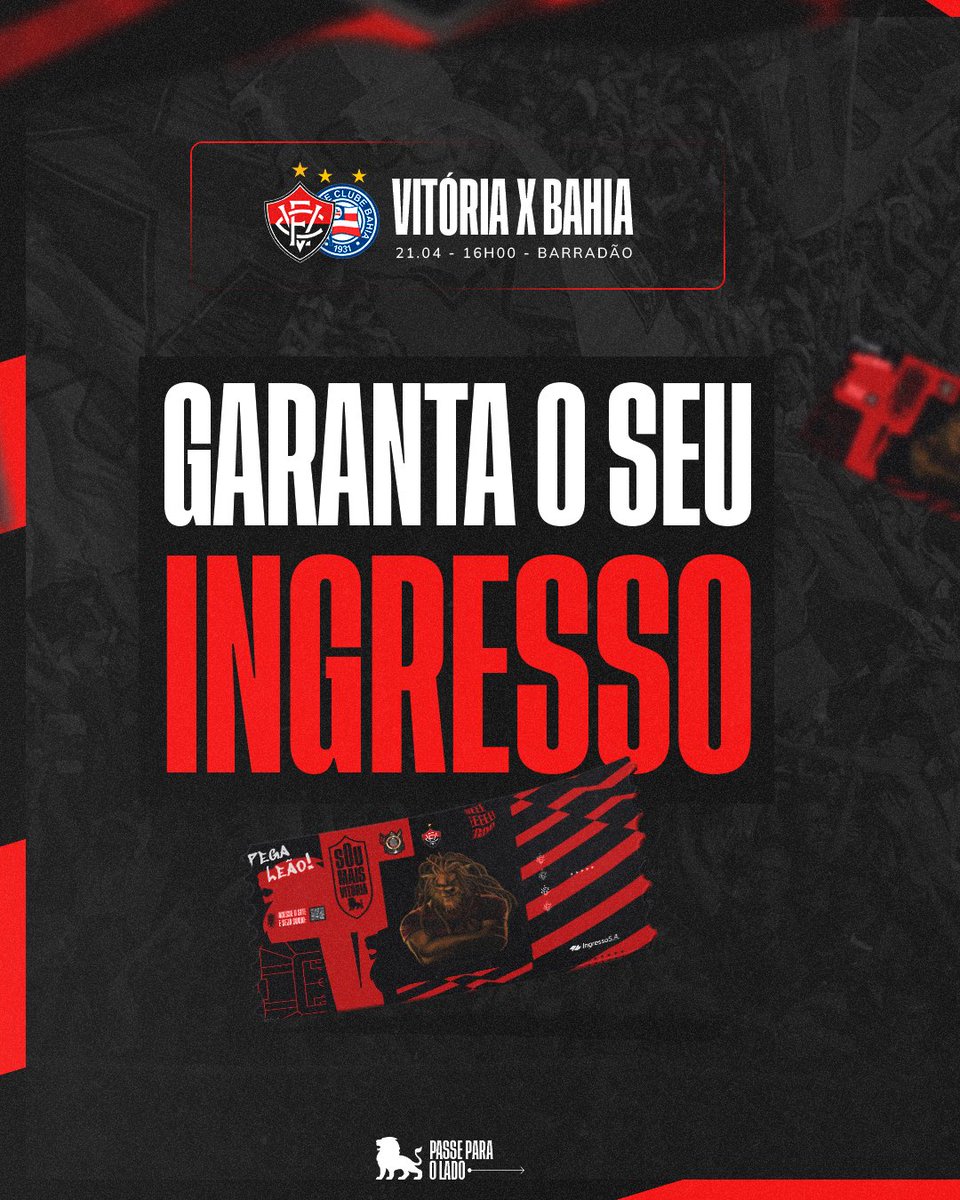 ECVitoria's tweet photo. VEM PRO BARRADÃO! 🔴⚫️

🎟️: As vendas físicas para o jogo desse domingo (21) foram liberadas. Você pode garantir seu ingresso online no site da Ingresso S.A ou na loja mais próxima. 

🪪: Se você é sócio, faça seu check-in! 

#PegaLeão #PorNossaHistória #Brasileirão2024 https://t.co/DuBnFFwsVM