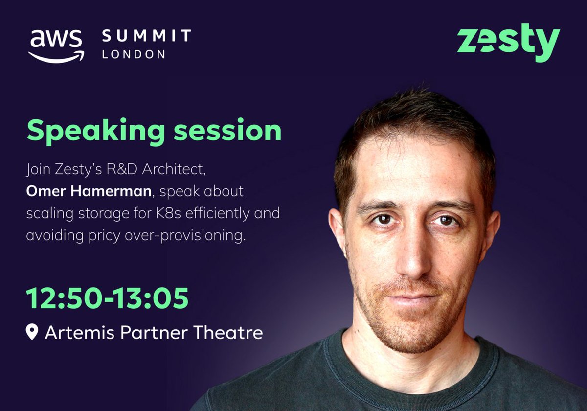 Catch Zesty's own R&D Architect, Omer Hamerman, at #AWSSummit London as he takes the stage to discuss scaling storage for K8s efficiently and avoiding pricey over-provisioning. Join us at the Artemis Partner Theatre on April 24th from 12:50 – 13:05 for expert insights!