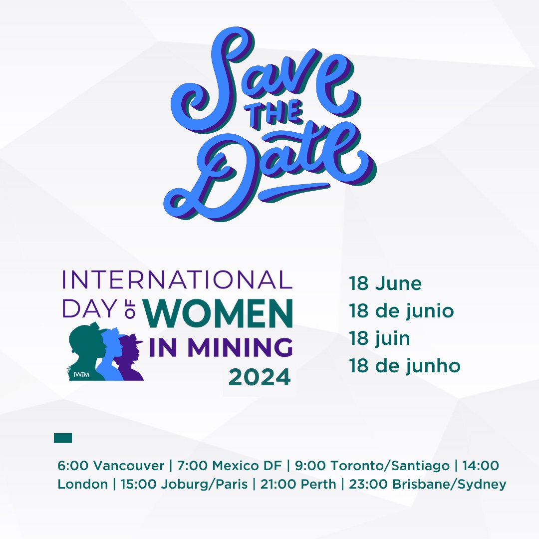 Have you saved the date for #IDWIM2024?

You can't miss it! Register today: bit.ly/3uNeDPS

See time and date in your location here: bit.ly/3wPMU1z

#IDWIM #IAmMining #WomenInMining #GenderandMining #MiningIndustry