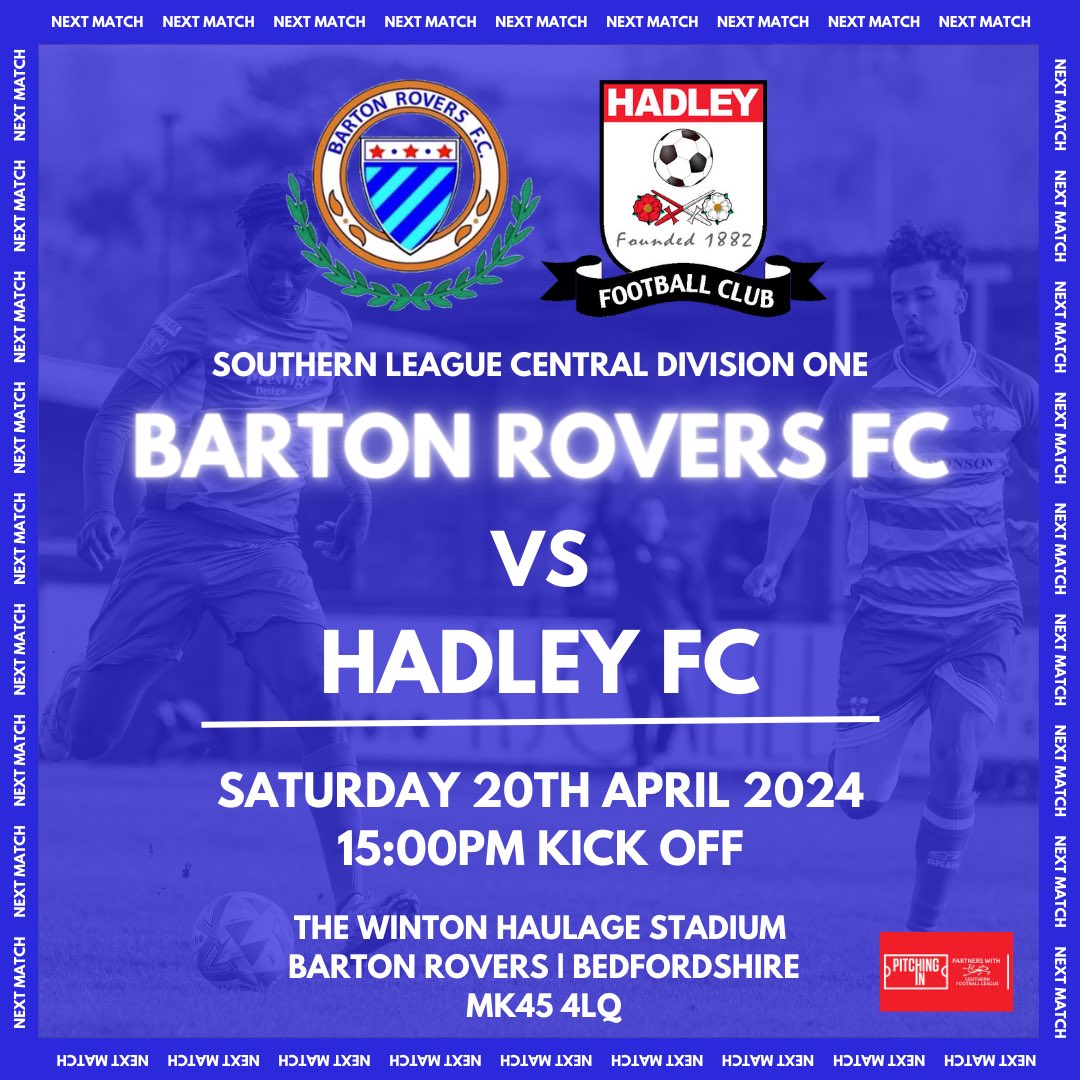 NEXT MATCH! We face Hadley this Saturday for our last home match of the season, get down to the Winton Haulage Stadium and support the lads! 💪💙 #nonleague #football #nonleaguefootball #COYB #COYR