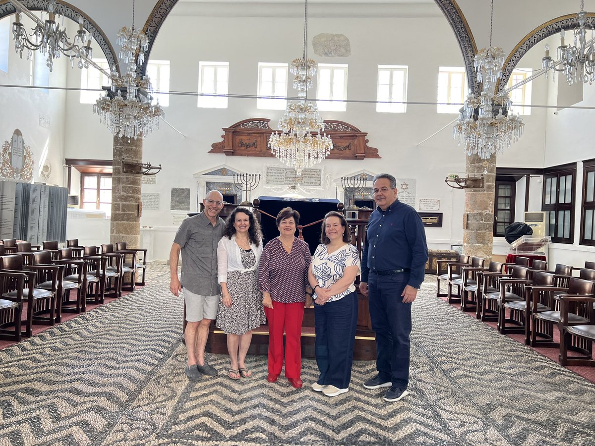 It was an honor today to meet with leaders of the historic Jewish Community of Rhodes at the 16th century synagogue. I saw 1,615 names of those sent on what would be the last deportation to Auschwitz 80 years ago this summer. Just over 100 survived. Only 2 returned. #NeverAgain