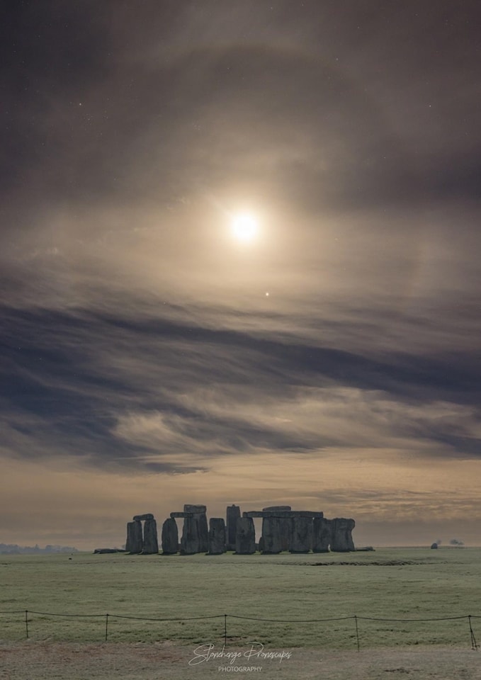 Moon halo with Jupite over Stonehenge