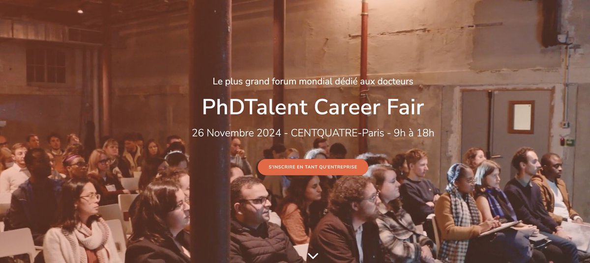 📢[Save the date] #PhDTalent Career Fair : le plus grand forum mondial dédié au recrutement de docteur·es dans le privé ! Le 26 novembre au @104paris, ce sera 150 entreprises, PME et start-up de toutes les disciplines qui seront présentes. ➡ careerfair.phdtalent.fr