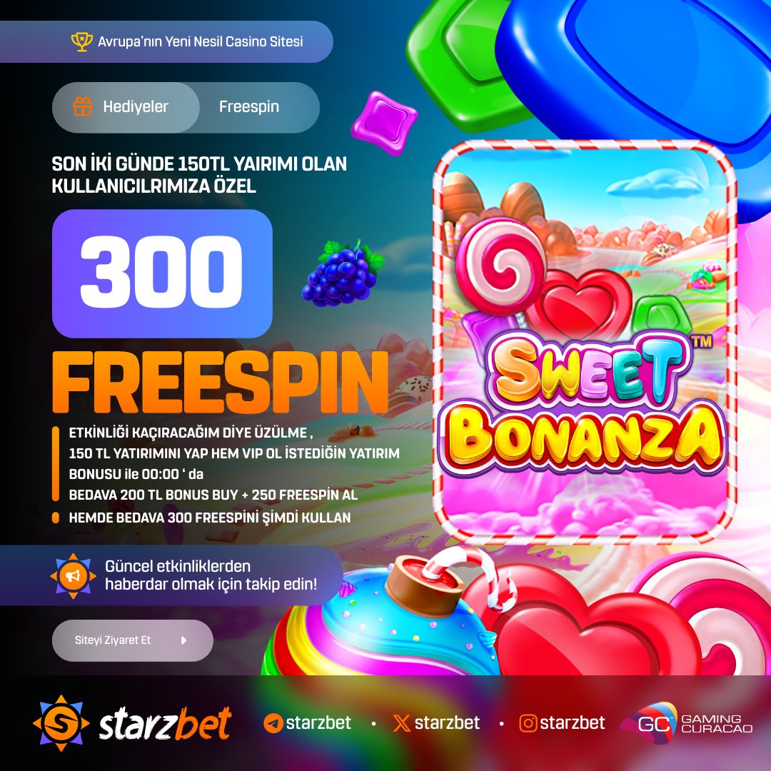 TELEGRAM KATIL BEDAVA KAZAN : t.me/starzbetcom 🎰 300 FREESPİN ⭐️ SAAT 18:00 'da SON 2 GÜN İÇERİSİNDE MİNİMUM 150 TL YATIRIMI OLAN KULLANICILARIMIZA ÖZEL 300 FREESPİN KODU VERİLECEKTİR. ⭐️ ETKİNLİĞİ KAÇIRACAĞIM DİYE ÜZÜLME , 150 TL YATIRIMINI YAP HEM VIP OL…