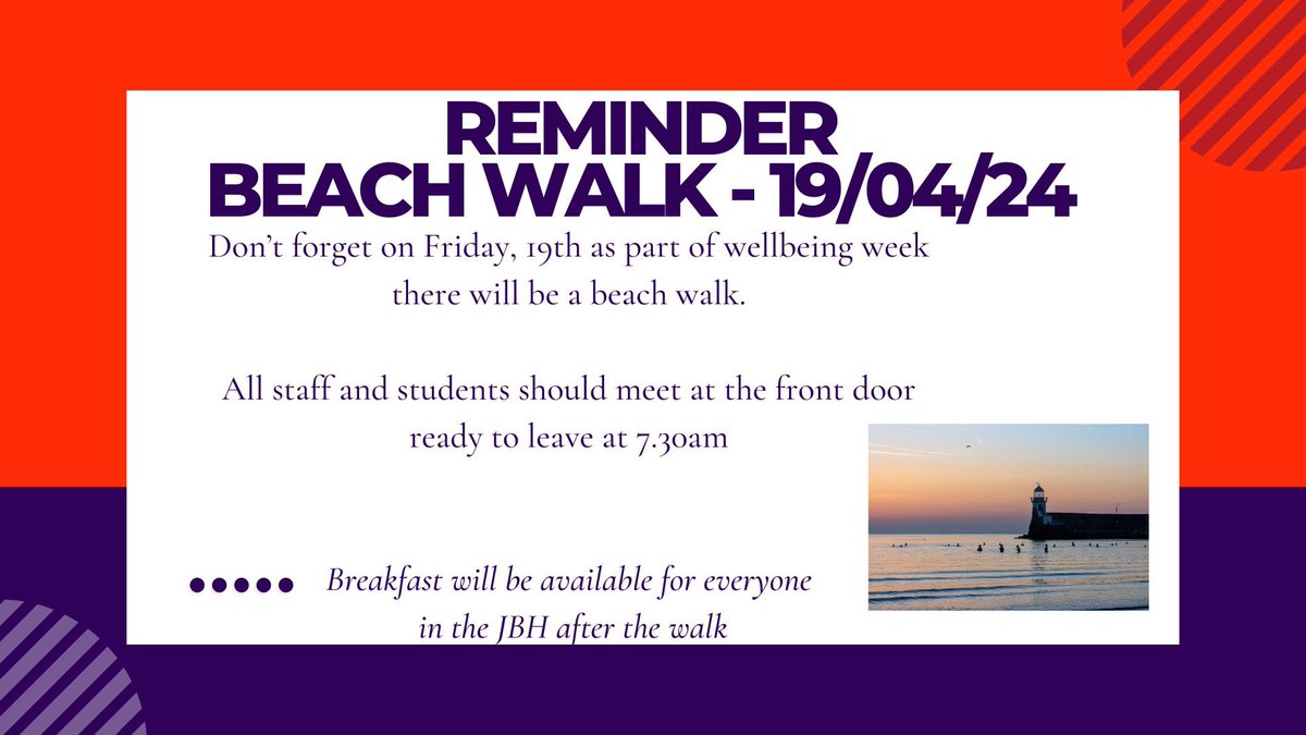 We would love if lots of students joined us tomorrow morning as part of #Wellbeingweek in BCC! See you bright & early 😃