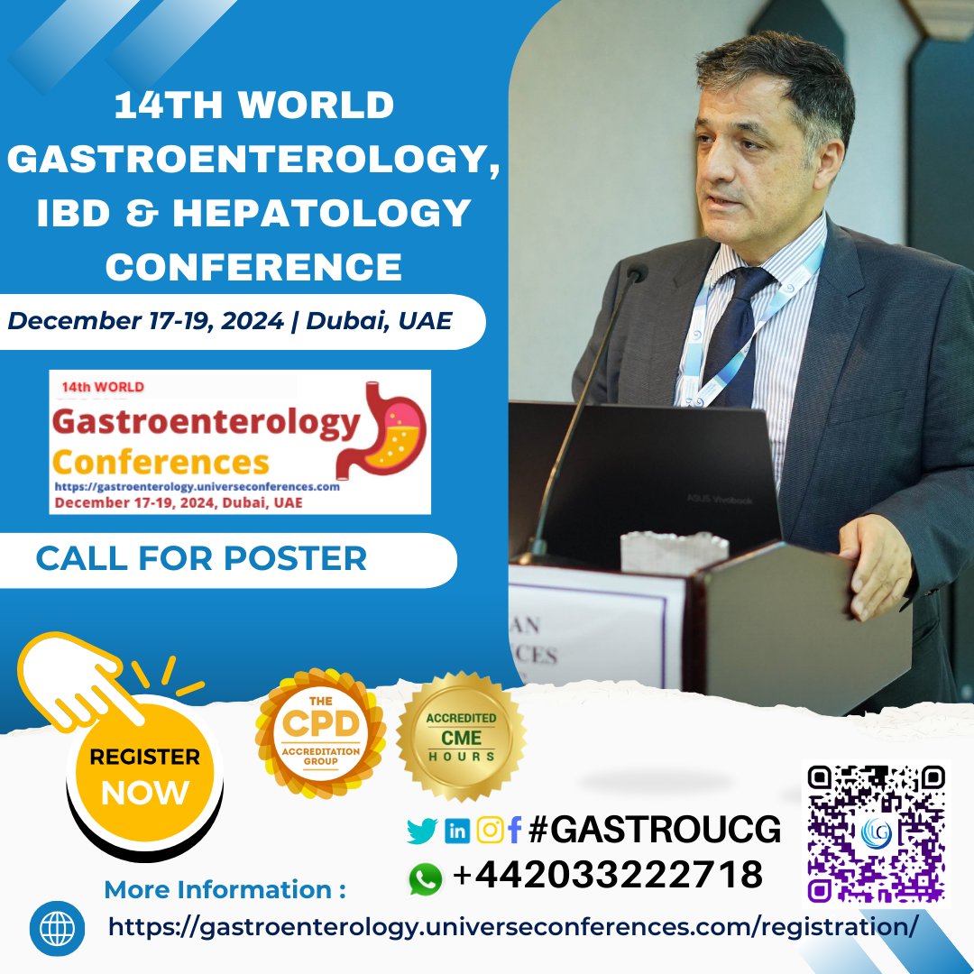 Call for poster 14th World Gastroenterology, IBD & Hepatology Conference from Dec 17-19, 2024, in Dubai, UAE & Virtual. wa.me/442033222718?t… …troenterology.universeconferences.com/registration/ #GIRadiology #GastrointestinalImaging #AbdominalRadiology #GIImages #RadiologyTech #MedicalImaging #Gastro