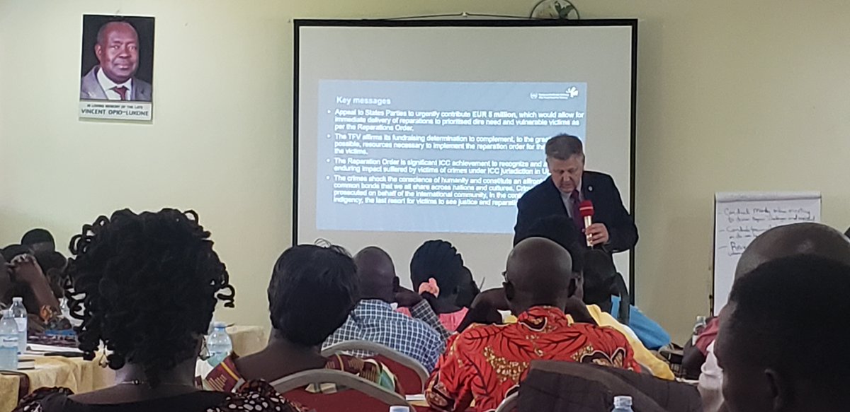 'Dominic Ongwen a former LRA rebel was convicted of 61 separate crimes against humanity & war crimes, & by far the largest conviction by the ICC' My Scott, Victims Trust fund manager is now at a reflection meeting with stakeholders, victims & representatives @cvt @refugeelawproj