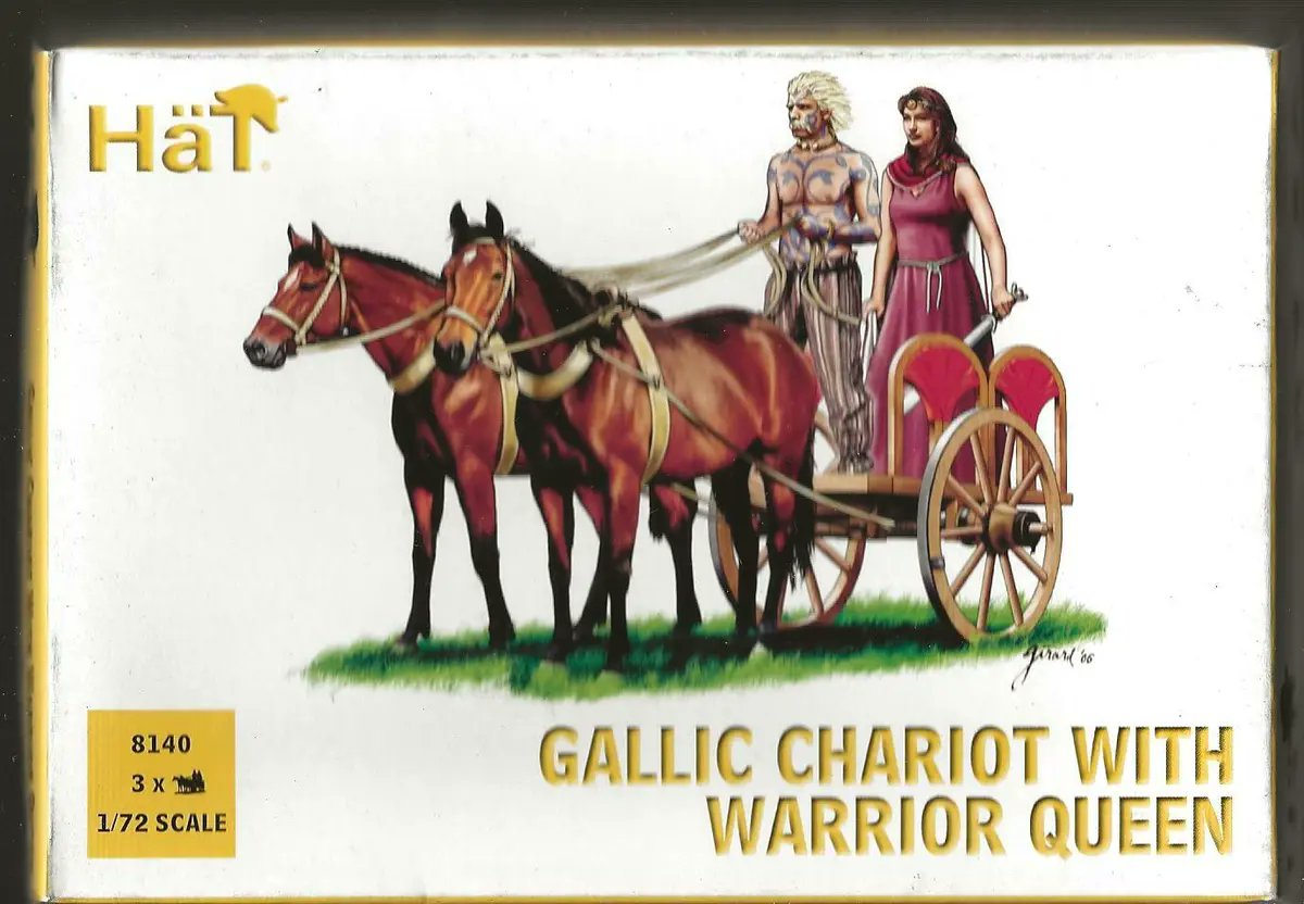 @Toby_Driver1 HAT models do a set of 'Gallic' chariots featuring a warrior queen in 1:72 scale. You'll be pleased to know it includes a particularly fine figure of a woman brandishing a severed head.