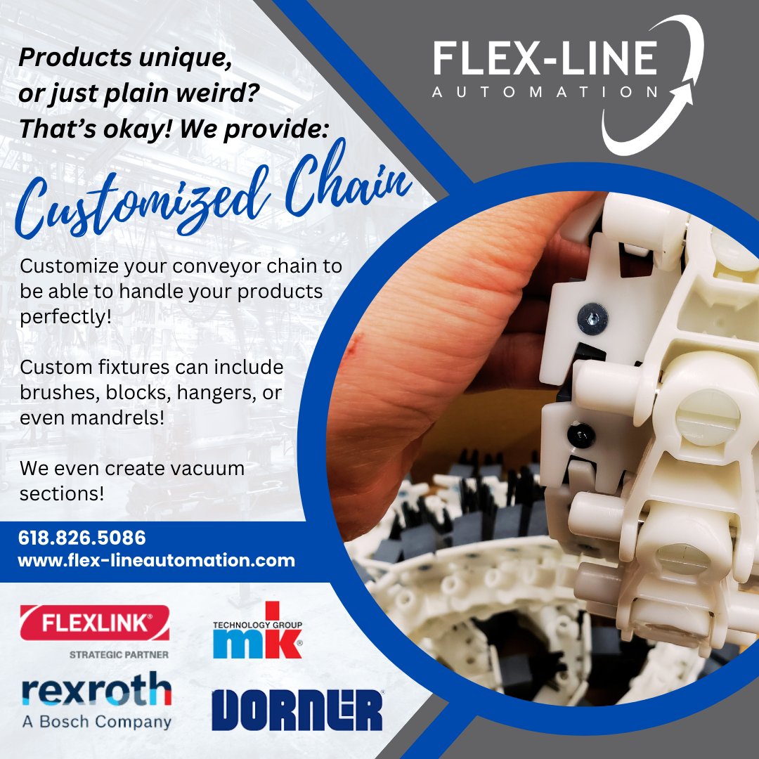 flexline_inc's tweet image. If you need creative solutions you need us!

#custom #customchain #customconveyorchain #customfixturedchain #conveyor #materialhandling #solutions #innovative #integrator #creativesolutions #betteratconveyordesignthanhashtags #tabletopconveyor #chainconveyor