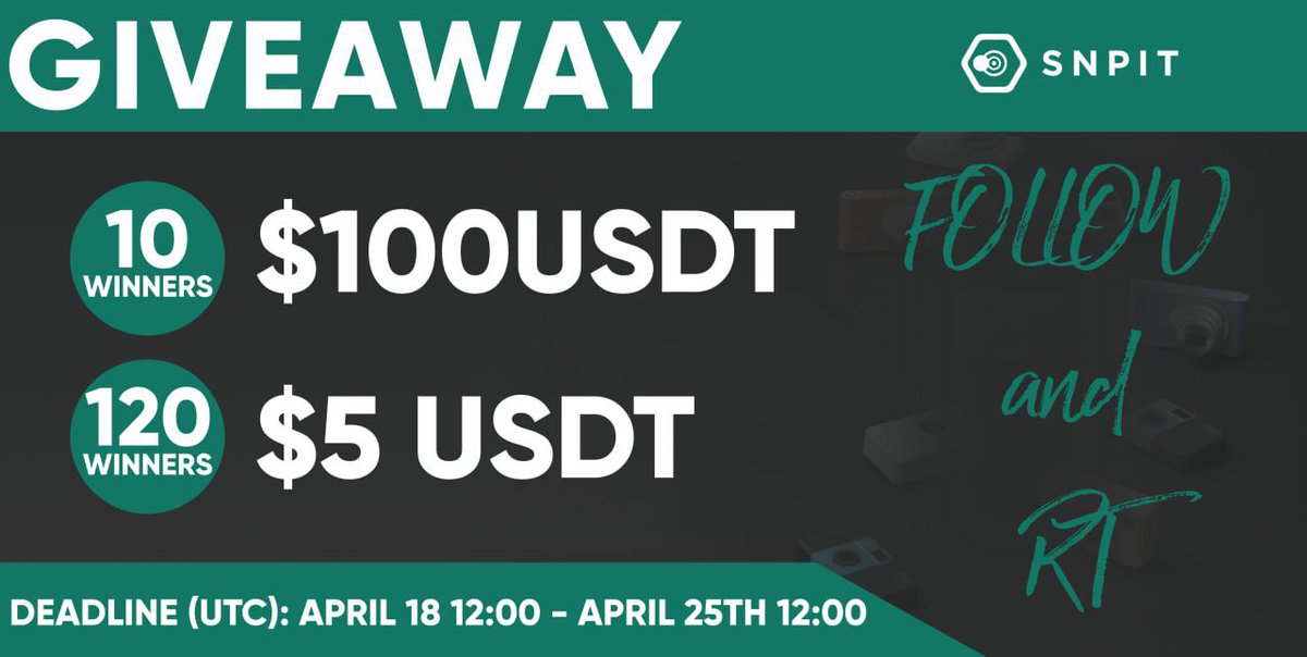 snpit_global's tweet photo. 🚨 $1600 USDT - SNPIT Giveaway! 🚨

🎯 Follow & Repost 
A grand total of 130 winners will be chosen instantly. Get ready for your chance to snag a reward! 🎉

✅ Join in now: https://t.co/PrB40bMHxH

‼️Entry Requirements:
1️⃣ Follow the accounts: @snpit_global
2️⃣ Repost this post in this period (UTC): April 18 (12:00) - April 25th (12:00)

#SNPIT #SnapToEarn #Giveaway