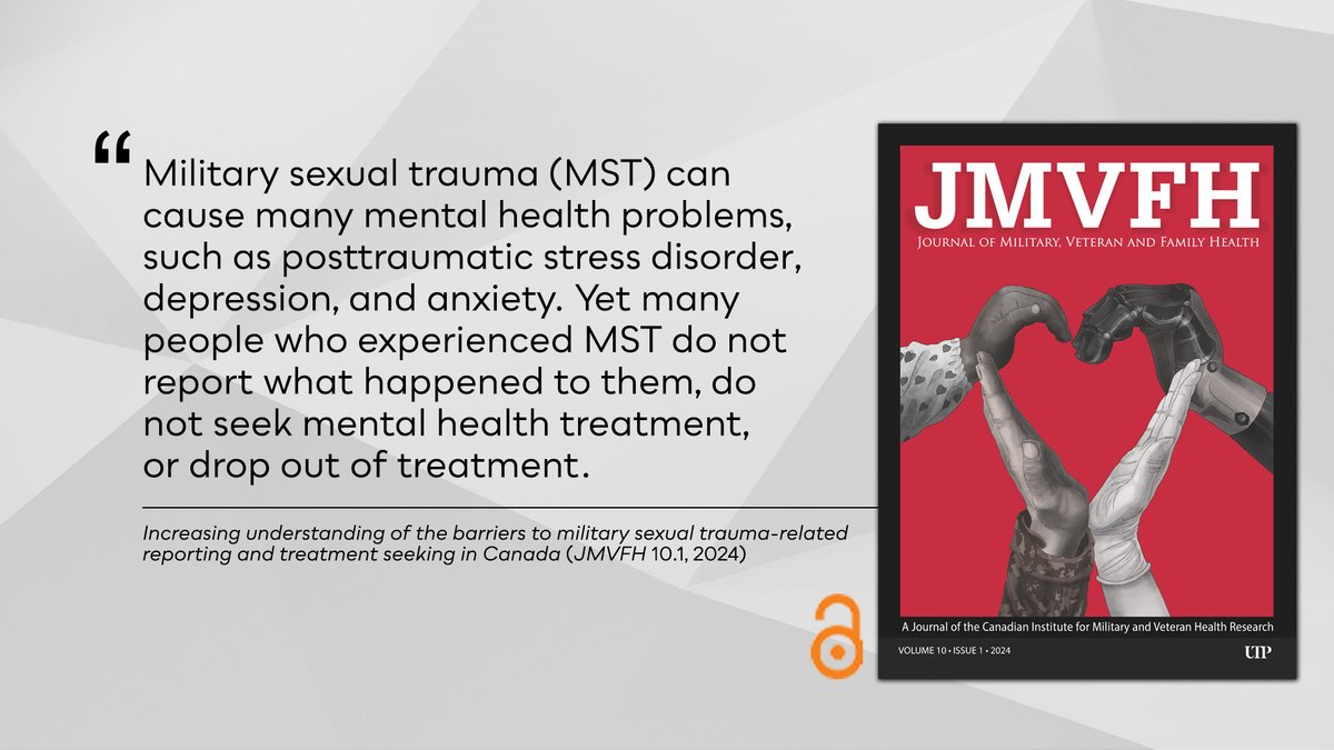 utpjournals's tweet photo. Authors explore challenges and barriers to reporting Military sexual trauma (MST) and seeking treatment by those affected by #MST in this #JMVFH 10.1 article: https://t.co/U4IRjr4t2z 
@cimvhr_icrsmv @CaptSamME @elleteatux @MA_notarianni @atlasveteransca @osot_UofT @VeteransENG_CA https://t.co/ayMNh25VM5