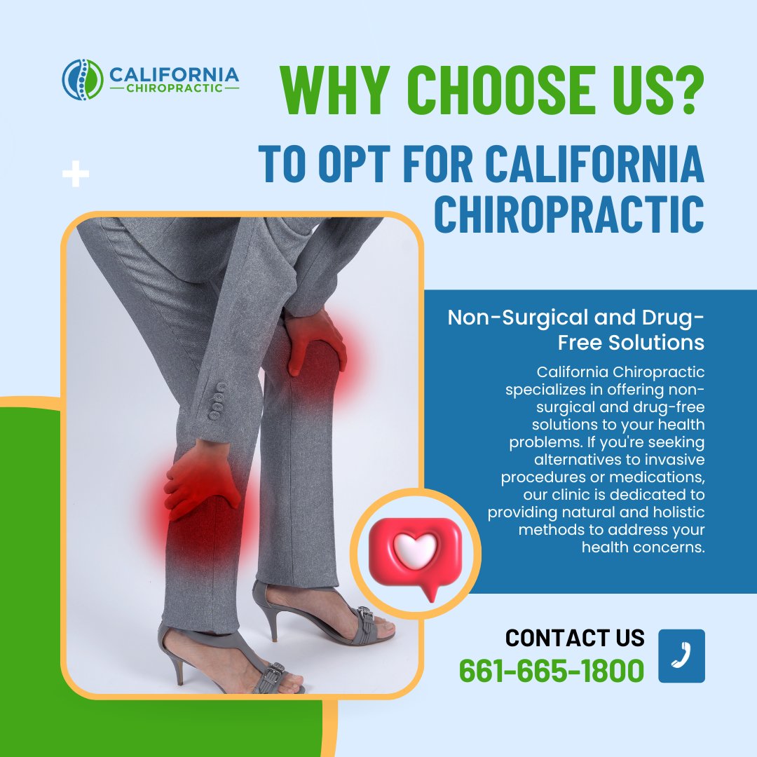 Why choose us? We pride ourselves on providing non-surgical and drug-free solutions to address your health concerns. Say goodbye to invasive procedures and medications – embrace holistic wellness with us!

#ChiropracticCare #NaturalWellness #CaliforniaChiropractic