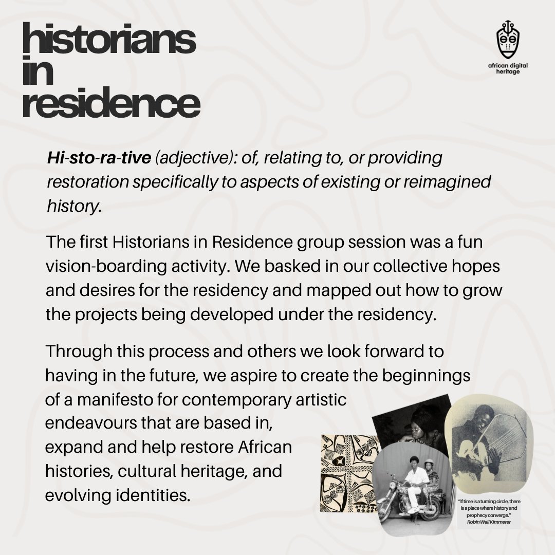 Wondering how #HistoriansInResidence is going? Our first session kicked off with a fun collective activity. We got to explore our dreams & visions for our time together through songs, images, and text. Look out for what we do in session two. shorturl.at/wBTW5
