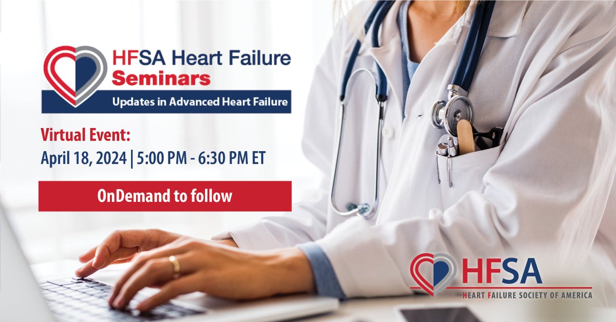 🚨 Join us TONIGHT at 5 PM ET for the HF Seminar: Updates on Advanced Heart Failure! Can't make it? Register anyway to receive the OnDemand link when available. You'll also earn 1.5 CME, CNE, or CPE continuing education credits either way! Register now: hfsa.org/heart-failure-…