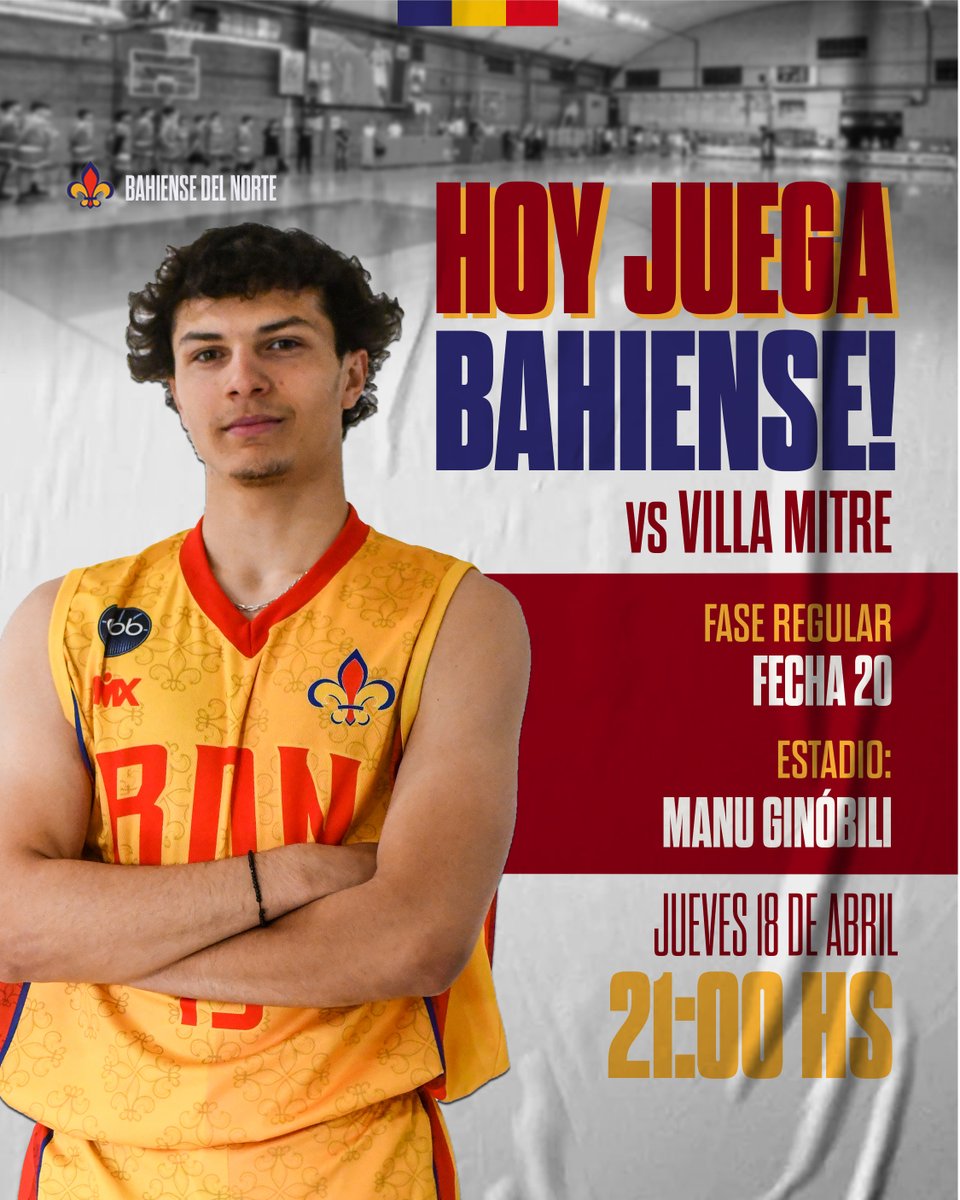 BdNorte's tweet photo. #Primera 🏀 | 📢 ¡Hoy juega #Bahiense 🇹🇩!
⠀⠀⠀⠀⠀⠀⠀⠀
👉 Fase Regular - Fecha #20.
🆚 Villa Mitre.
📆 Jueves 18/04.
⏱ 21.00hs.
📌 Estadio Manu Ginóbili.
👤 M. Stuardo - A. Vizcaino - J. Irrazabal.
🖥 En vivo - YouTube @abbasquetbol 
⠀⠀⠀⠀⠀⠀⠀⠀
#VamosBahiense 🇹🇩 https://t.co/x8MyDjfg1w