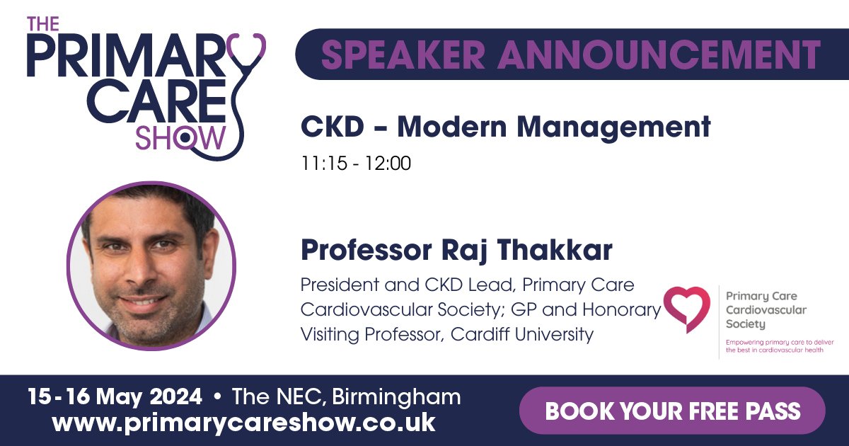 Join our PCCS President and CKD Lead, @DrRajThakkar for a session on 'CKD – Modern Management' @PrimaryCareShow on 15th May @thenec You can register your FREE pass here: the-primary-care-show-2024.reg.buzz/pccs