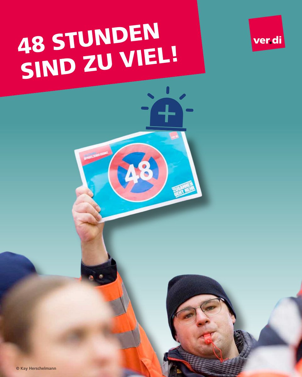 Die Tarifverhandlungen im kommunalen #Rettungsdienst sind in vollem Gange! Wir setzen uns für eine Reduzierung der Höchstarbeitszeit von 48 auf 42 Stunden ein. Die VKA blockiert den Weg zur Entlastung der Beschäftigten ⤵️ gesundheit-soziales-bildung.verdi.de/mein-arbeitspl…