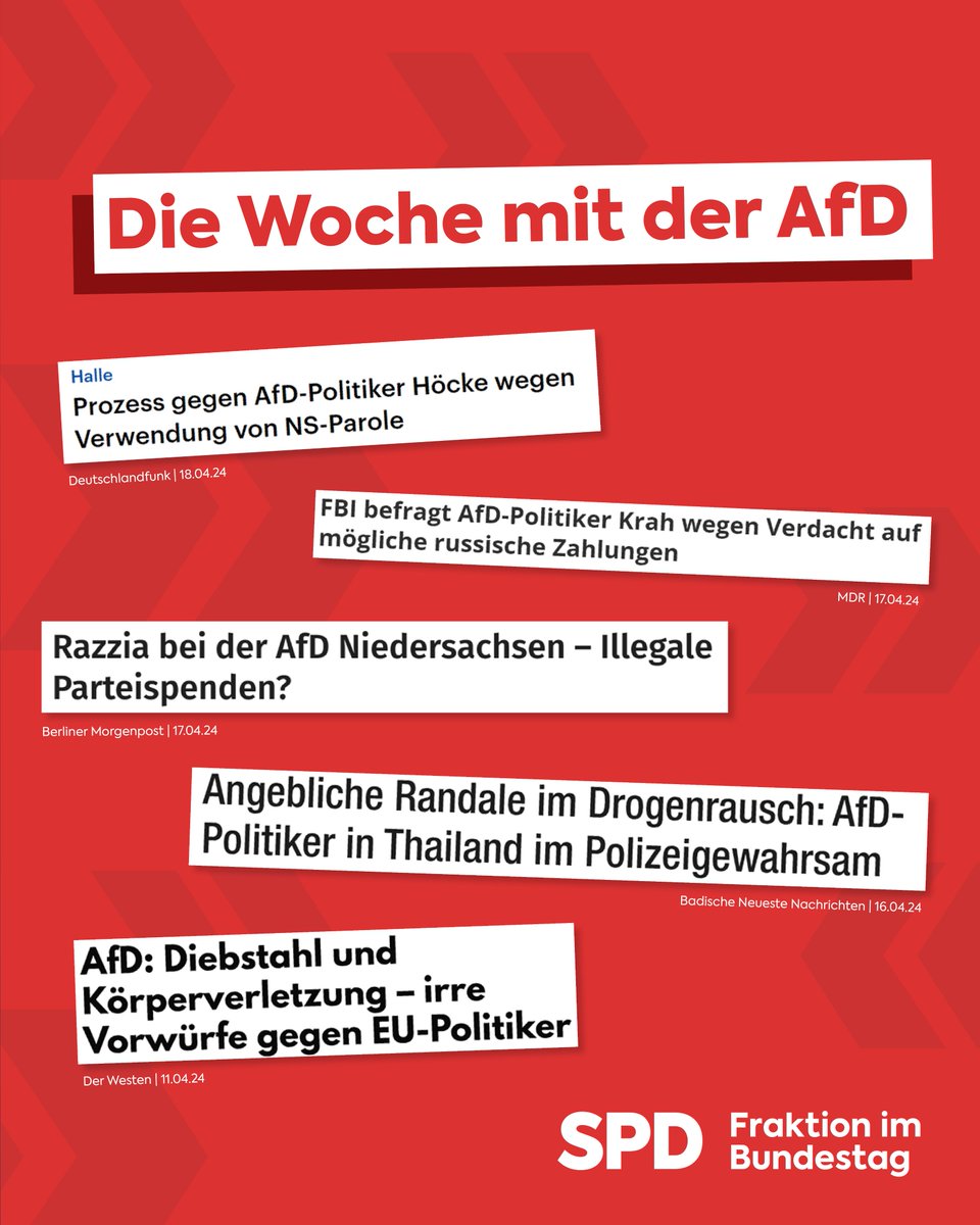 NS-Parolen, Putin-Schmiergelder, Parteispendenaffäre, Randale, Diebstahl und Körperverletzung - ist das noch eine Partei oder schon eine kriminelle Vereinigung? Eine Alternative für unser Land ist das jedenfalls nicht!