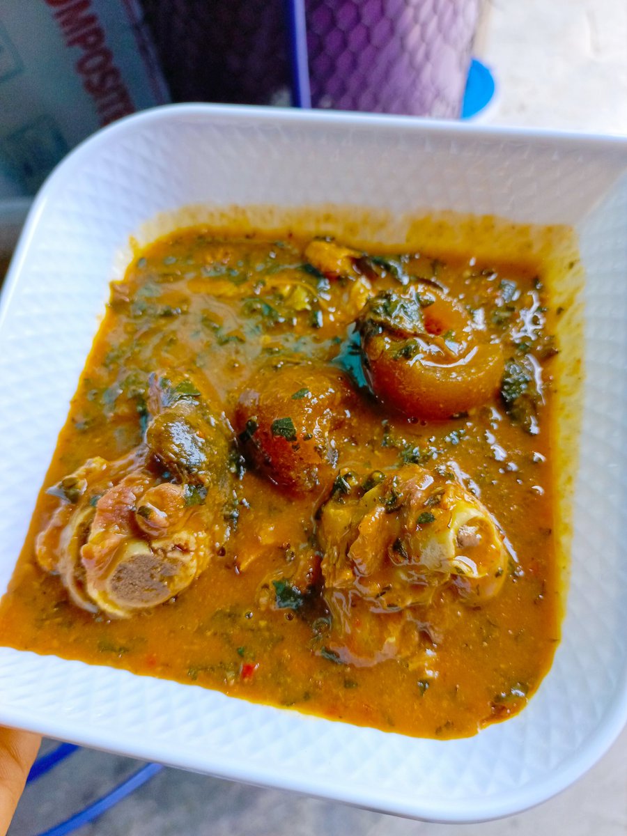 Bitter leaf soup with goat meat and Eba is ready!!! Order Quick, gets sold out FAST!!! Bitter leaf soup- 3,500 per plate Eba - 500 naira per wrap. @emiogasplace Order directly For free delivery, order via chowdeck 🥰