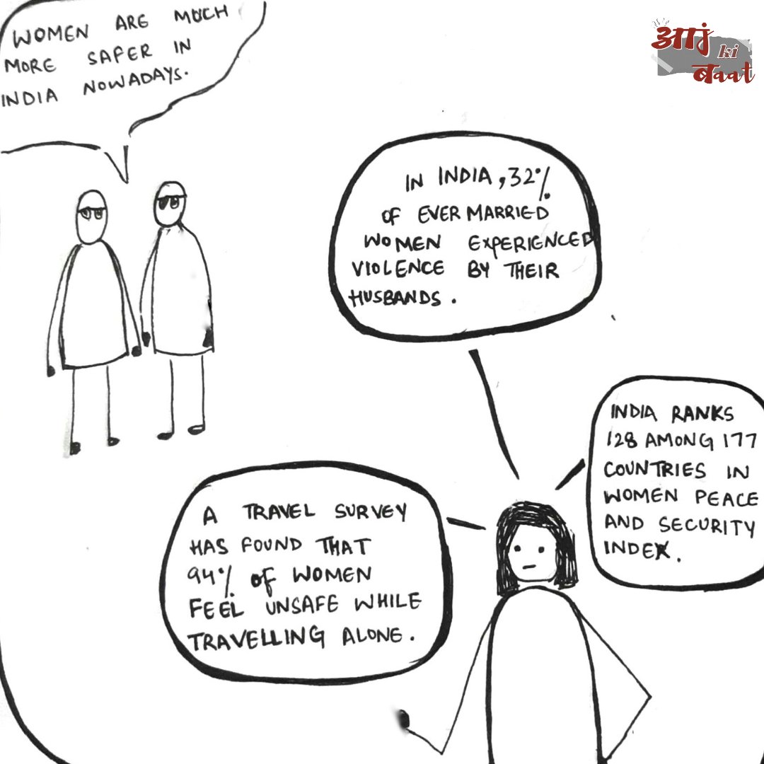 Gender-based violence in India is deeply entrenched, fueled by unequal power dynamics and harmful gender norms. Despite efforts, sobering statistics from organizations like NCW, NCWR, and NFHS reveal the harsh realities faced by Indian women. #gbv #aajkibaat #doodle