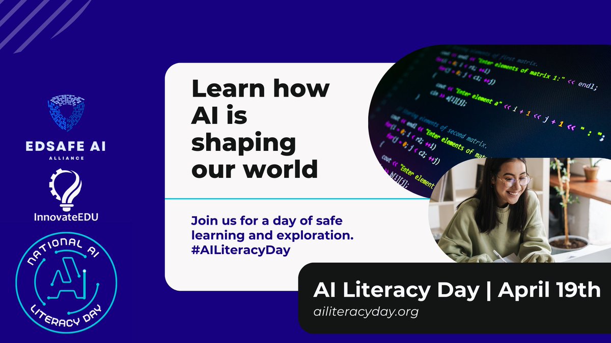 What is AI? Join Digital Promise and @edsafeai on April 19 for a national day of action. Explore ailiteracyday.org for valuable lessons for classrooms and after-school programs, plus professional development opportunities for educators.