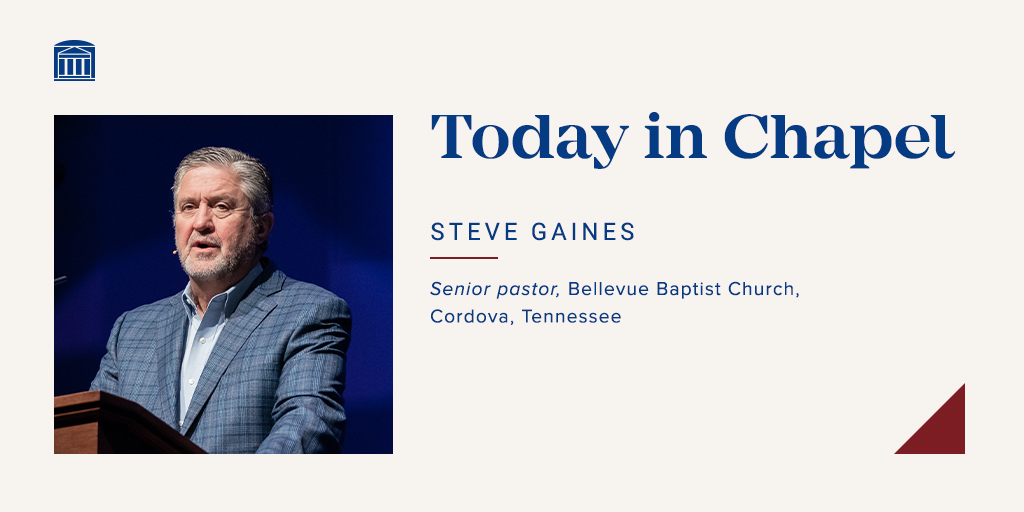 This morning in #SWBTSChapel, @bellevuepastor will be preaching. He is the pastor of Bellevue Baptist Church in Cordova, Tennessee. Join us online or in person at 10AM.