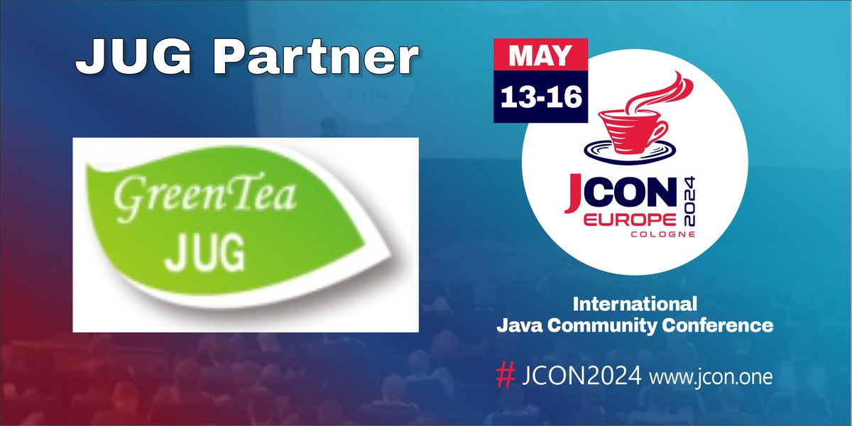 Great! @jug_tea is back as a partner of #JCON2024! For all #JUG members we offer 1,000 free #JavaUserGroup tickets, first come, first serve! #JCON #Java @sanhong_li Get your free JUG ticket: bit.ly/jcon24-eu-jug-… Become a partner: jcon.koeln/#partner