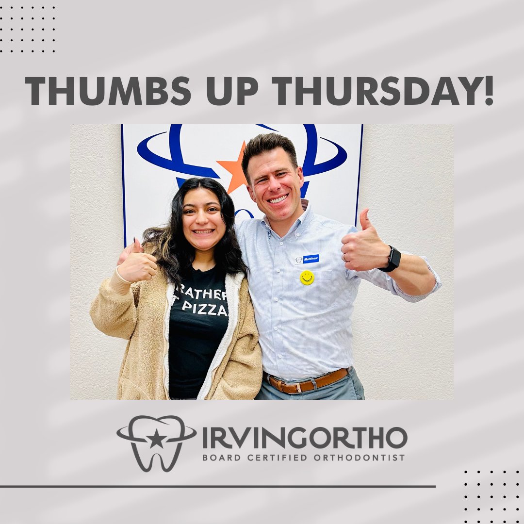 Thumbs up for incredible smiles and positive vibes! It's Thumbs Up Thursday and we're celebrating with our patients' beautiful smiles. Here's to more happy, brace-free days ahead! 👍 

#ThumbsUpThursday #IrvingBraces #IrvingOrthodontist #IrvingDentist #IrvingTX #CoppellTX