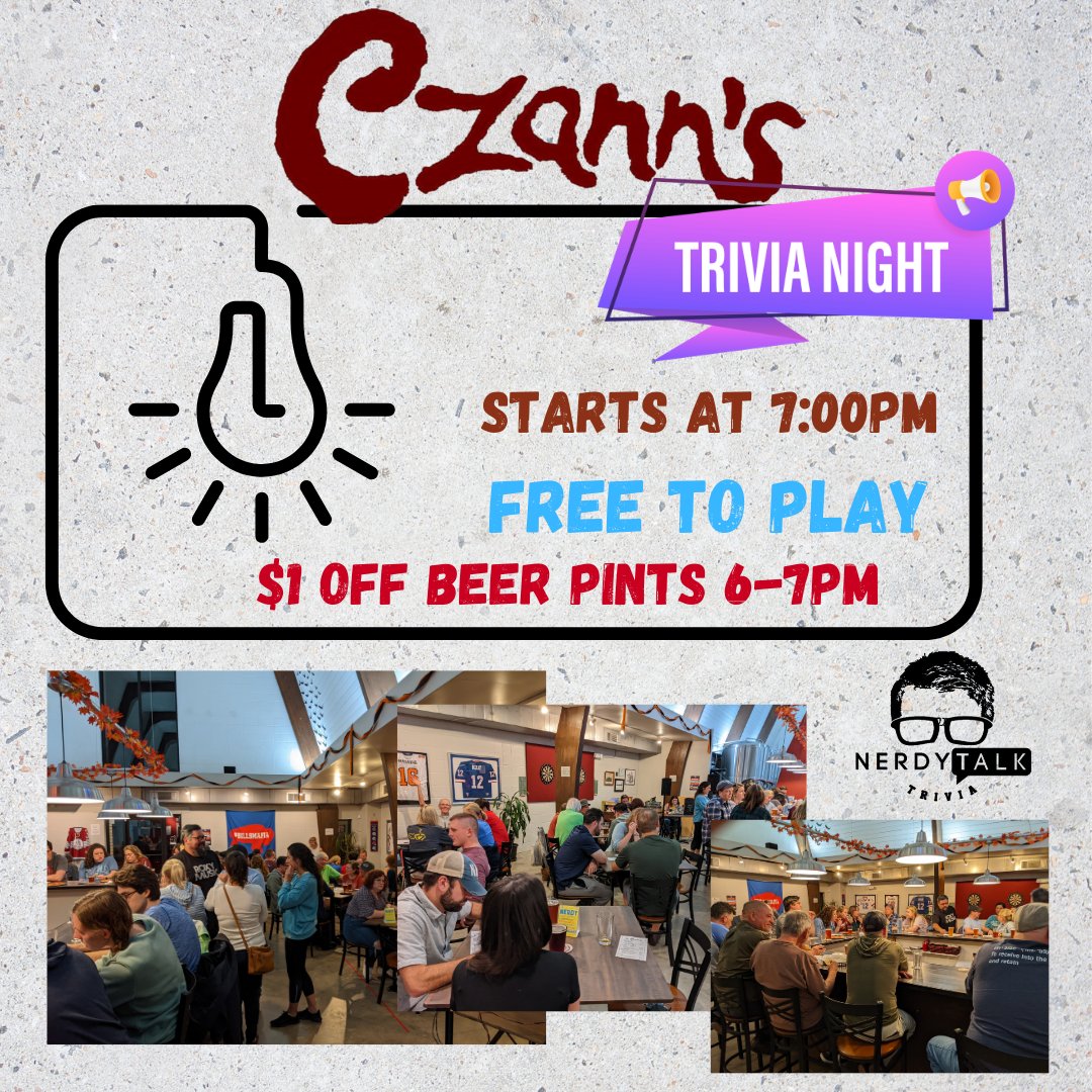 Get here early to grab your table!  Beer special from 6pm - 7pm!  Trivia starts at 7:00pm!