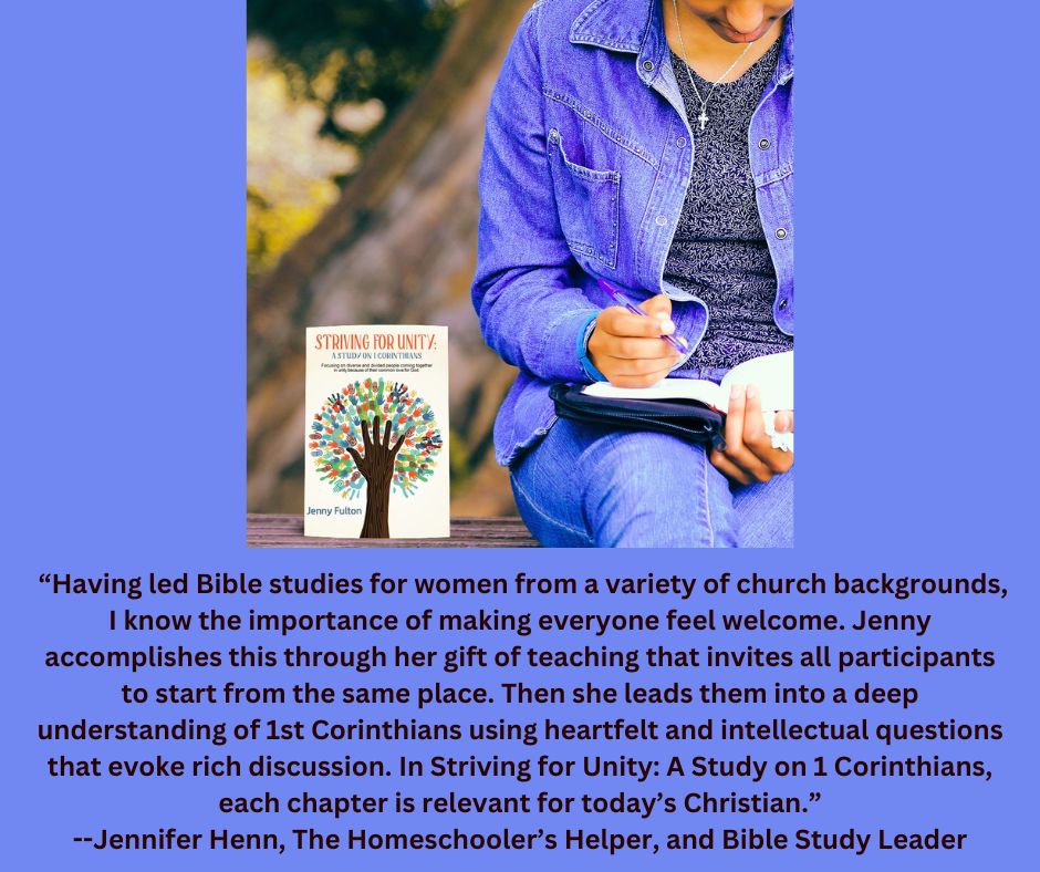 AuthorFulton's tweet photo. This endorsement from Jennifer Henn, an experienced Bible study leader is incredibly encouraging to me!

#biblestudy #NewRelease #1Corinthians #Christianity #strivingforunity #unity #UnityInFaith #bookreview #ChristianWriter https://t.co/DnJVafv4sC