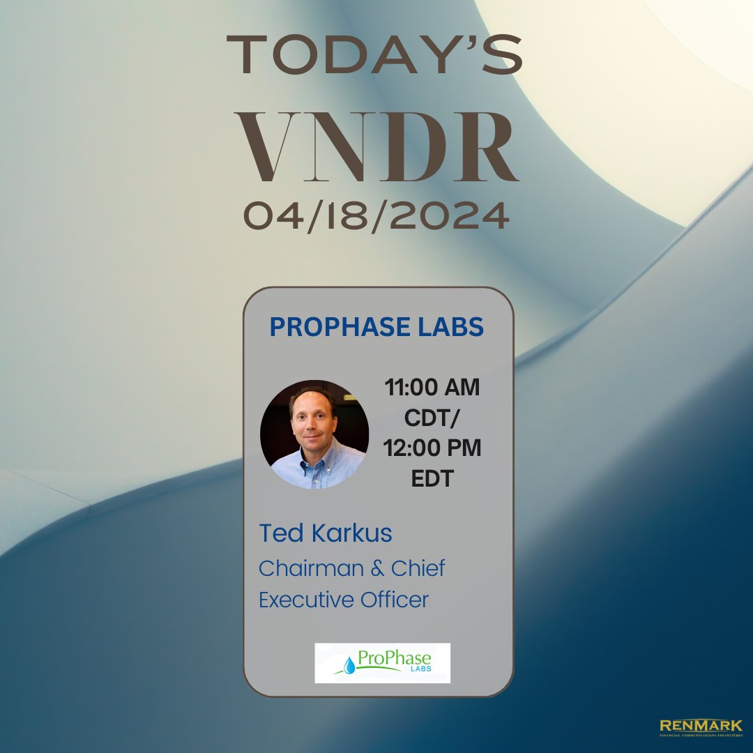 RenmarkMedia's tweet image. Be in the virtual audience for ProPhase Labs Inc.'s Virtual Non-Deal Roadshow! #RenmarkVNDR

Registration:
PRPH: ow.ly/i4Sg50RceS7

#PRPH #genomics #biotech #healthcare