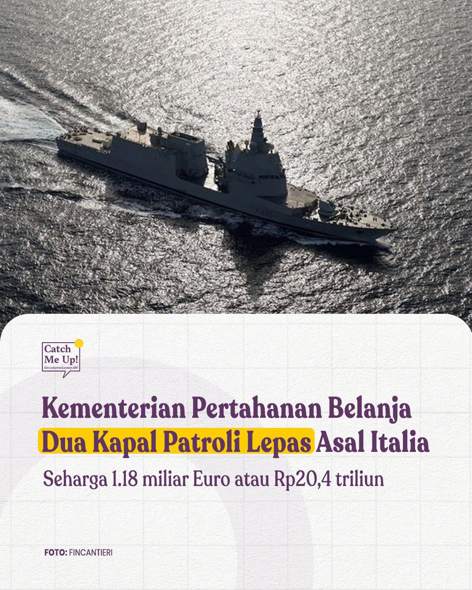 Kementerian Pertahanan membeli dua kapal patroli lepas pantai (OPV) buatan galangan kapal Italia Fincantieri. Kapal tersebut dijadwalkan tiba di Indonesia masing-masing pada Oktober 2024 dan April 2025. Kepala Biro Humas Setjen Kemhan Brigjen Edwin Adrian Sumantha menyebut