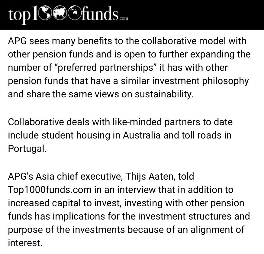 APG, the captive asset manager of Dutch public pension fund APB, will now wield GPIF's cash to engage in privatized infrastructure investments in Asia. top1000funds.com/2024/04/giants…