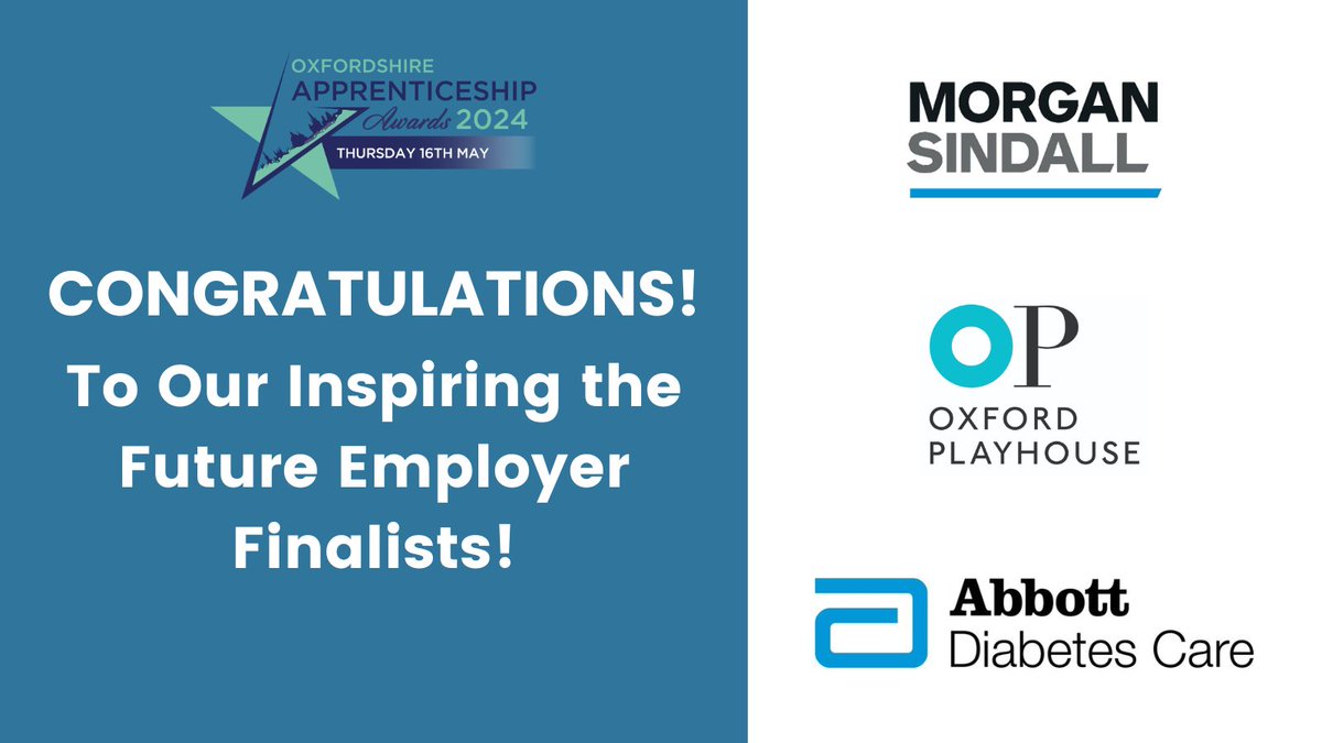 We are delighted to be sponsoring @OxLEPSkills 

Inspiring the Future Employer award this year! 🏆 Congratulations to all three finalists nominated for the Oxfordshire Apprenticeship Awards 2024. 📷 #OAHour #OAAwards2024
<a href="/morgansindall/">Morgan Sindall Group</a>
<a href="/OxfordPlayhouse/">Oxford Playhouse</a>
<a href="/FreeStyleDiabet/">Libre</a>