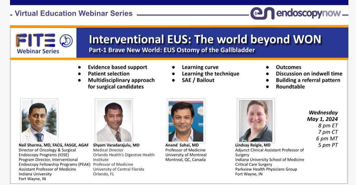 Welcome to the 1st in a 3part series of educational lectures from FITE Register now - endoscopynowapp.app.link/LKZBtpU1RIb May 1 wed 8pm EST learn about multidisciplinary approach to cholecystitis from surgeons & interventional endoscopists #surgery #GITwitter