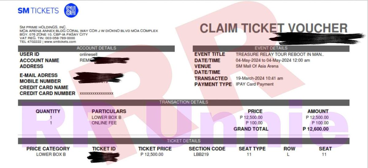 WTS | LFB

2024 Treasure Relay Tour Reboot Concert in Manila

Good da!  I'am selling my Concert Ticket LBB 219 Row L (Seat 11) due to conflict

Negotiable!

@treasuremembers
#TREASURE_REBOOT_IN_MANILA 
#Treasure 
#Hi_TREASUREMAKER

DM me for more details or @svtisloveee @xxriza_
