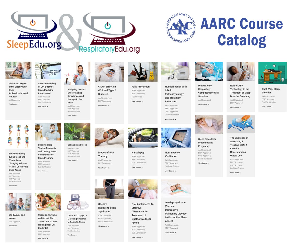 See our new AARC approved course catalog for 2024: sleepedu.org/aarc-approved-…
✅ Our Sleepedu and Respiratoryedu Courses that are approved by AARC for CECs.
✅All courses are Peer / Physical Reviewed
✅Each course provides (1) credit: AARC CREDIT 1.0 CRCE, and cost $21.29/each.