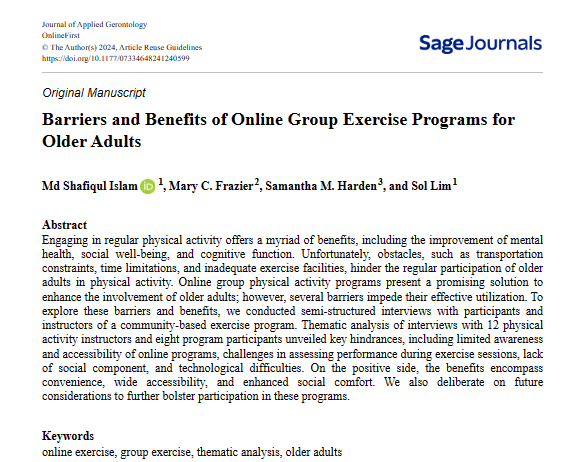 SGS_JAG's tweet photo. 🏃‍♂️ Happy National Exercise Day! 🏋️‍♀️

Regular physical activity enhances health, cognition, and longevity while preventing cardiovascular diseases and geriatric syndromes in older adults. 

Journal of Applied Gerontology's: https://t.co/OJ7AIfmqPP https://t.co/tEK061yVHI