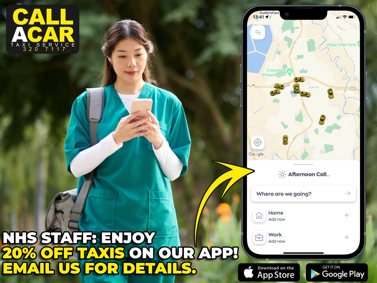 Call A Car MCR (@callacarmcr) on Twitter photo Students and NHS staff, enjoy a special discount of 20% when you book through our app. Simply email us at info@callacarmcr.co.uk with your NHS ID card to receive your exclusive code. ππ¨
π± Download our App: bit.ly/CallACar
π 0161 320 7117
π callacarmcr.co.uk Students and NHS staff, enjoy a special discount of 20% when you book through our app. Simply email us at info@callacarmcr.co.uk with your NHS ID card to receive your exclusive code. ππ¨
π± Download our App: bit.ly/CallACar
π 0161 320 7117
π callacarmcr.co.uk