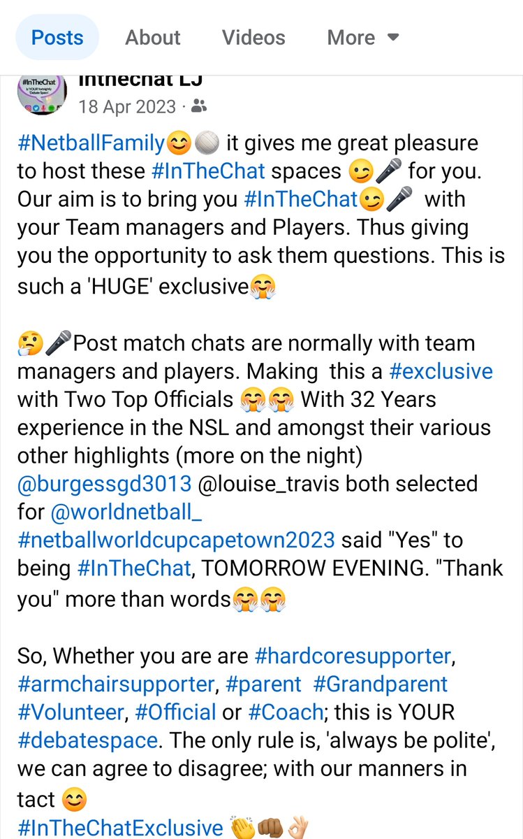 .@SkyNetball @BBCSport @SuperNetball @NetballSL @NetballWorldCup @CazJMMcCann @CliveJonespr @WomensSport
@messero @Jasmin81259024
@marieturner131 @BigredNetball  @izzynetball #netballfamily This popped up on my #InTheChat Facebook today.Thank you; @GaryBurgessIUA @louisetravis21