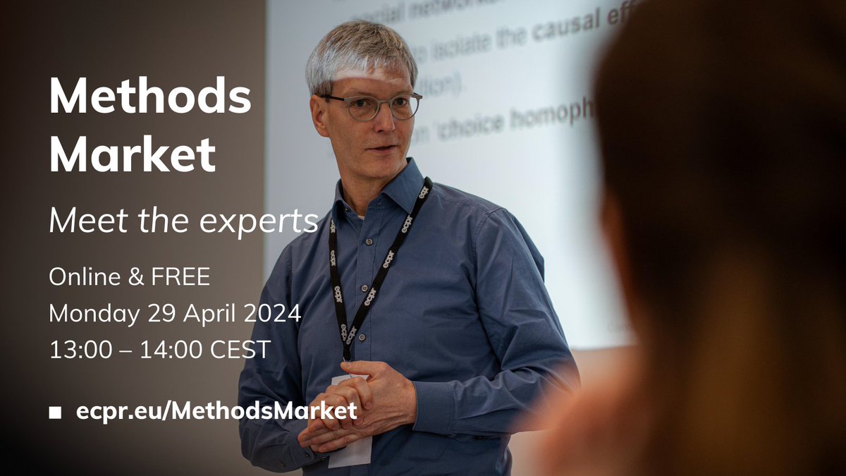 ✍️ Don't forget to register for our 𝗙𝗥𝗘𝗘 taster event #ECPRMethodsMarket! #ecprss24 📈 Get expert advice on your research - from design to execution to data analysis. 💻 Online 📅 Mon 29 Apr, 13:00–14:00 CEST 🔐 Secure your space ecpr.eu/MethodsMarket