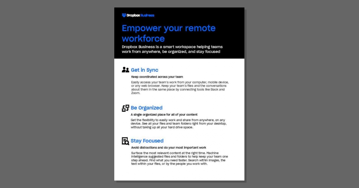 How do your #remoteworkers collaborate? Tell us your tips and tricks in the replies. We'll share ours in this solution brief — download it to see how @Dropbox can empower your remote teams. stuf.in/bdu42y