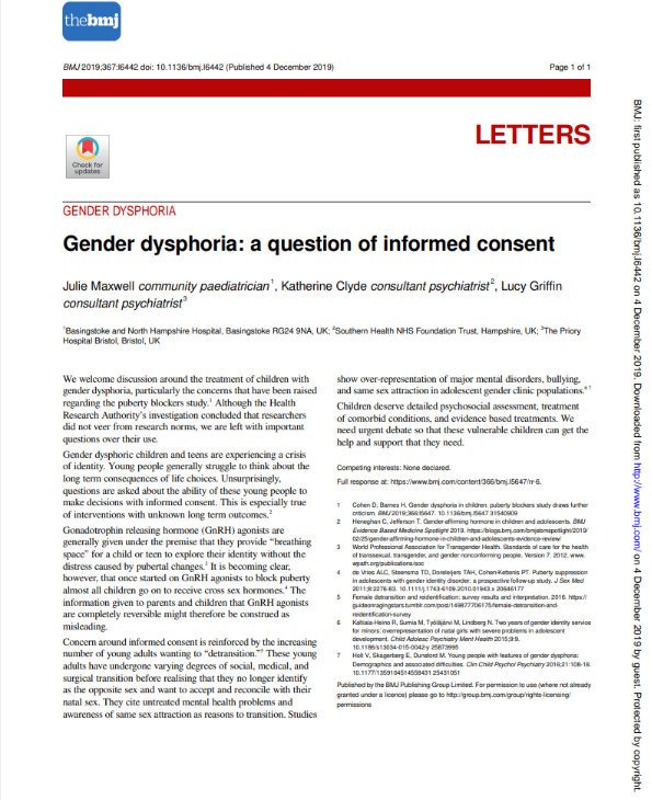 In 2018, FET Trustee & Community Paediatrician Dr Julie Maxwell co-authored a paper published in the Archives of Diseases in Childhood about the danger of prescribing puberty blockers to children. She wrote to @bmj_latest in 2019. This is why a public inquiry is needed.