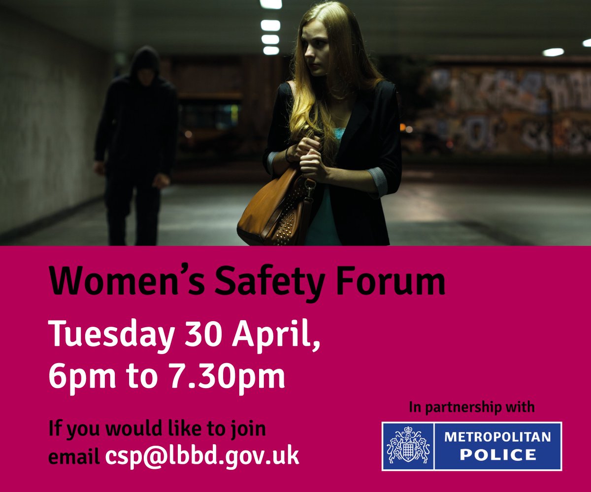 We want to hear your thoughts on women's safety in the borough. Come along to our next Women's Safety Forum & share your thoughts. 📅 Tues 30 April 🕕 6pm to 7.30pm 📍Microsoft Teams If you'd like to attend, please email csp@lbbd.gov.uk & we'll send you the invite. #SaferBD