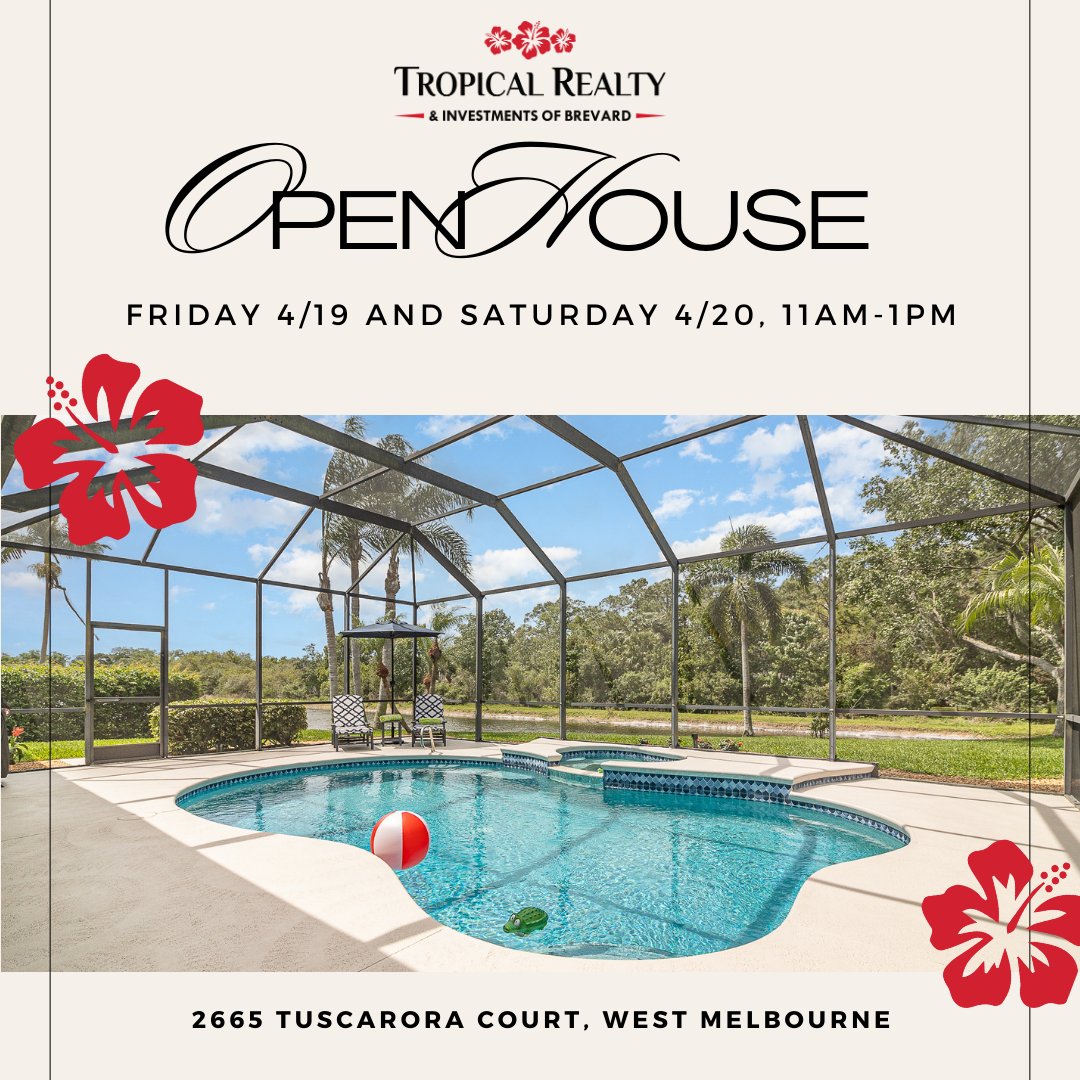 OPEN HOUSE UPDATE: Now open Friday 4/19 AND Saturday 4/20, 11am-1pm! 

Join Amanda Dee (Friday) and Linda Wise (Saturday) at 2665 Tuscarora Court! 

Property Details: troprealty.com/property/10101…

#TropicalRealty #TropicalOpenHouse #PoolHome #WestMelbourne #MelbourneFL