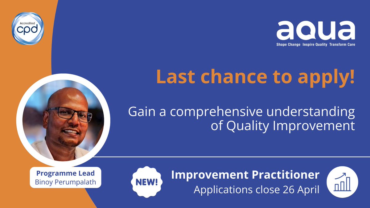 Last chance to apply for our Improvement Practitioner programme! Refresh your Quality Improvement knowledge and build connections and relationships with your peers! 🆕 Don't miss out 📣 📅 Applications close Friday 26 April Apply now: bit.ly/3wt4ZPi